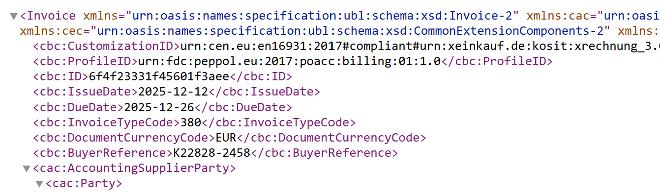 So sieht das XML einer E-Rechnung aus