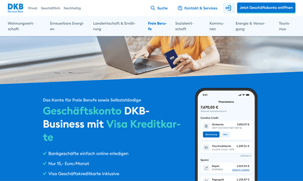 Screenshot der Startseite von DKB Business (© Deutsche Kreditbank AG)