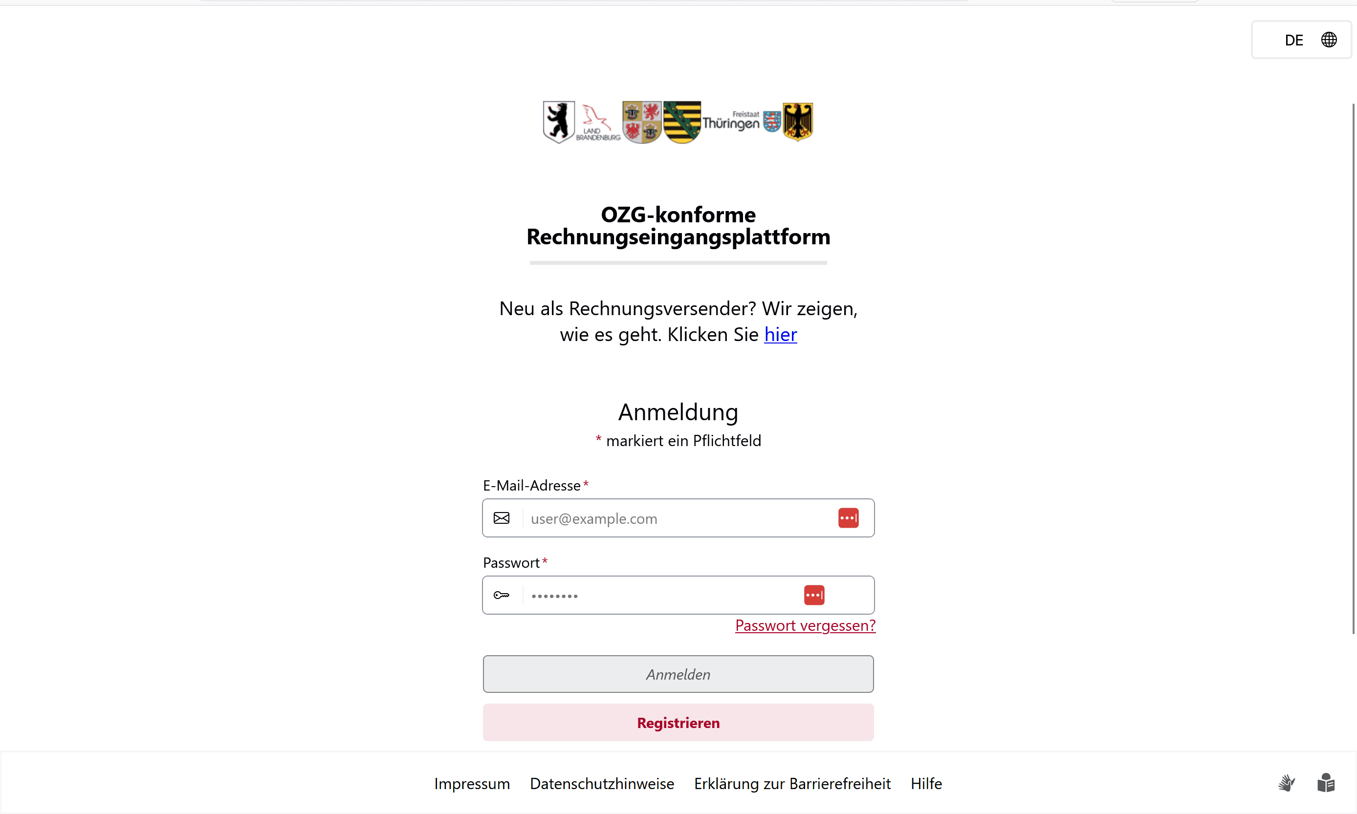 Startseite OZG-RE – Portal