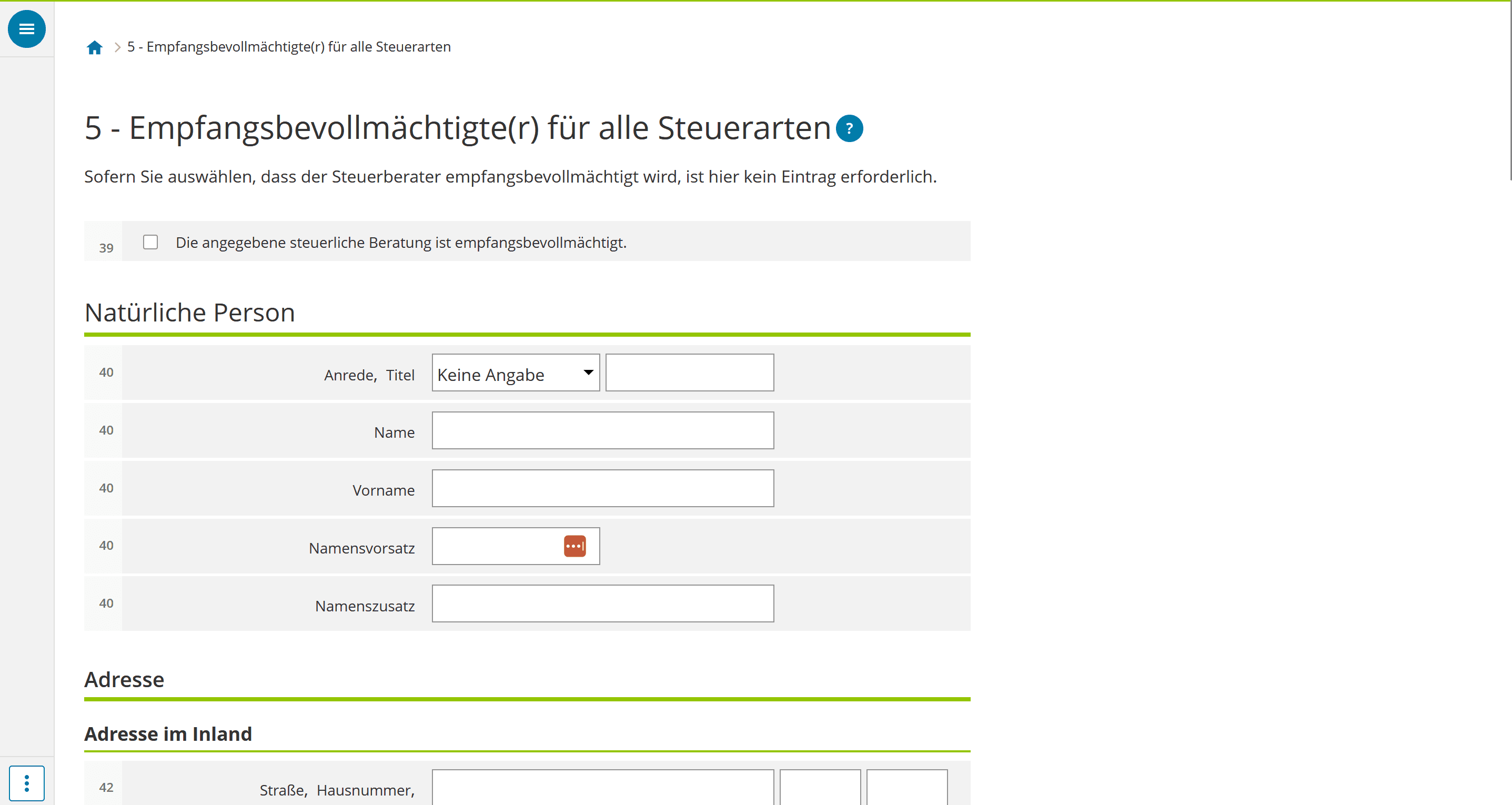 Empfangsbevollmächtige können in diesem Abschnitt eingetragen werden