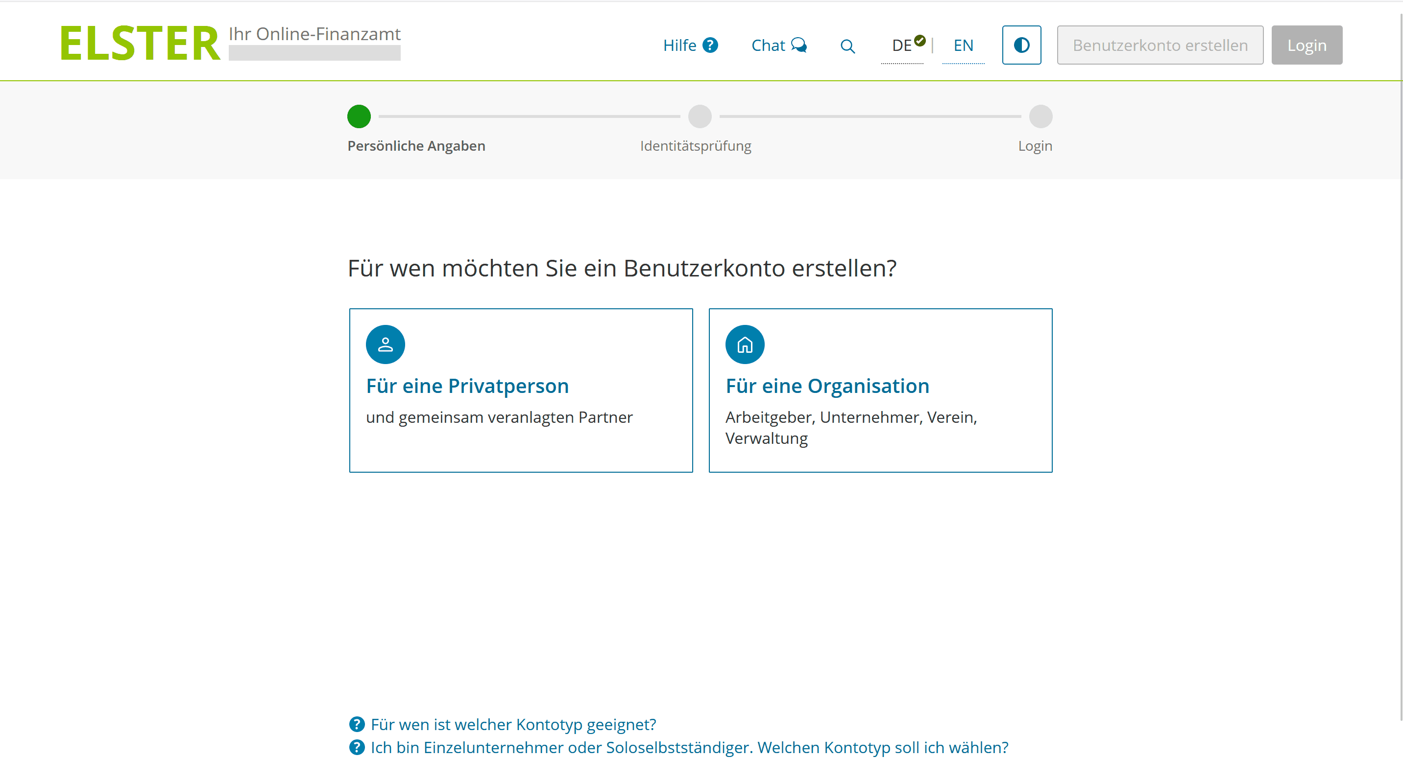 Auswahl des Benutzerkontos