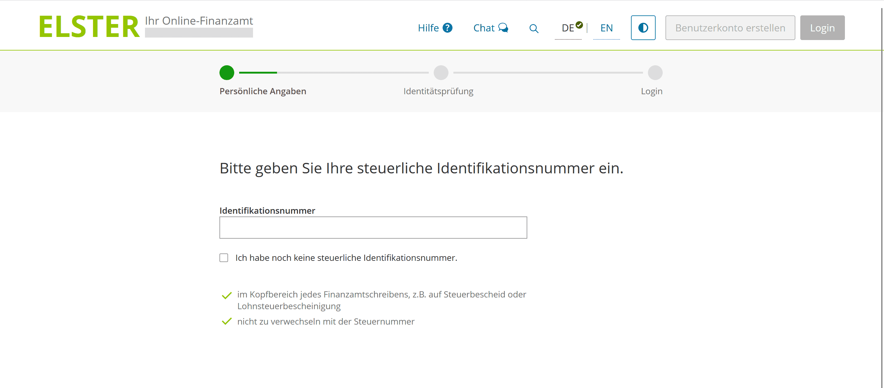 Steueridentifikationsnummer eintragen