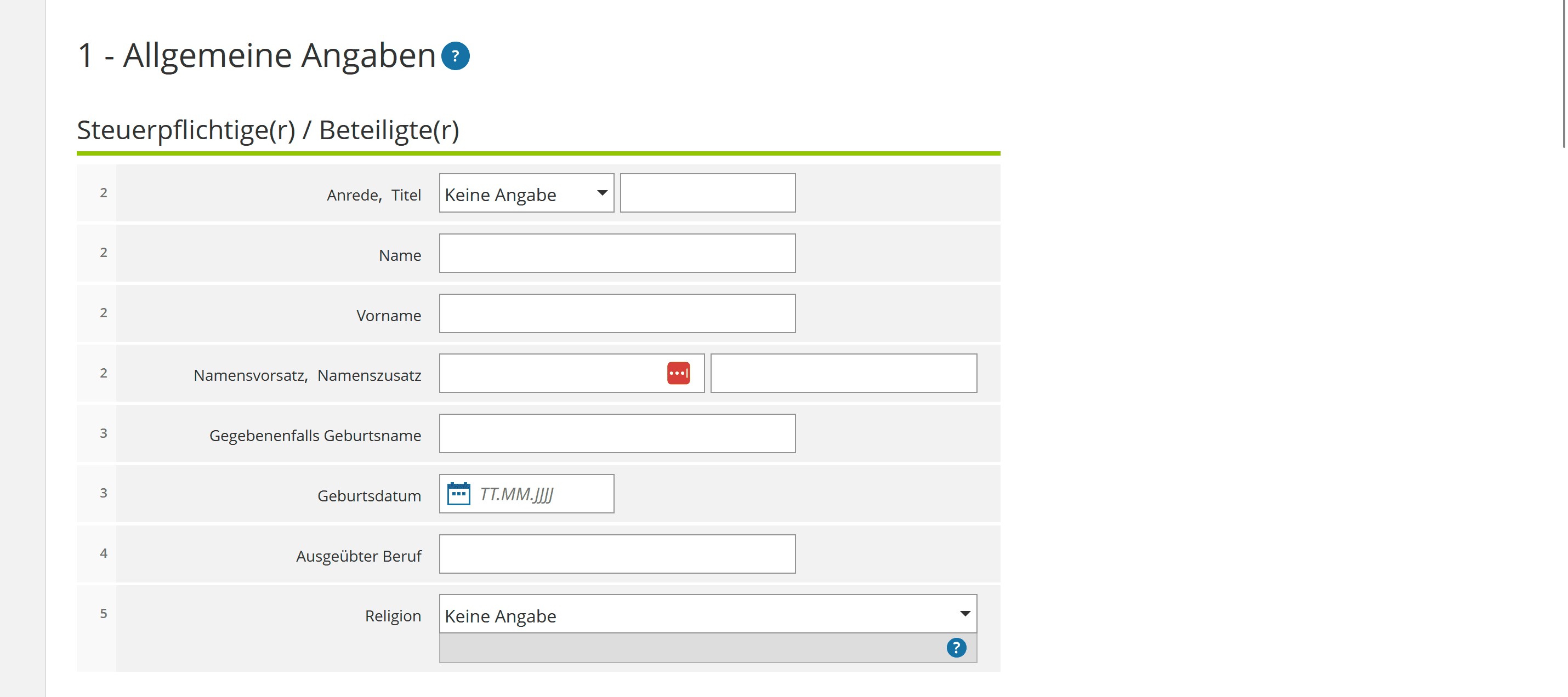 Zunächst werden allgemeine Angaben gemacht