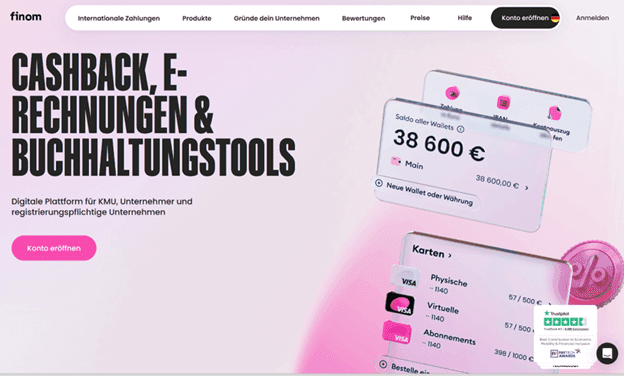 Screenshot der Startseite von Finom (© Finom Payments B.V.)