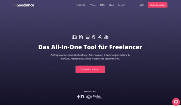 Screenshot der Startseite von Goodlance 
