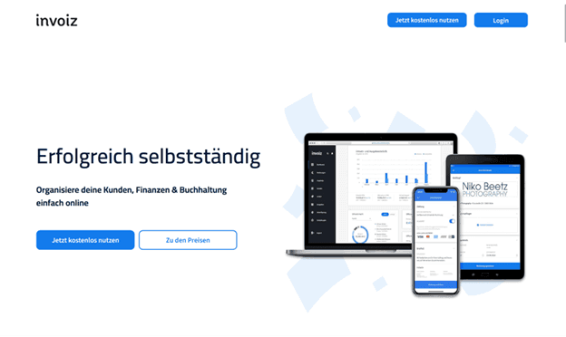 Screenshot der Startseite von invoiz (© Buhl Data Service GmbH)
