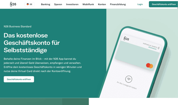 Screenshot der Startseite von N26 (© N26 Bank AG)