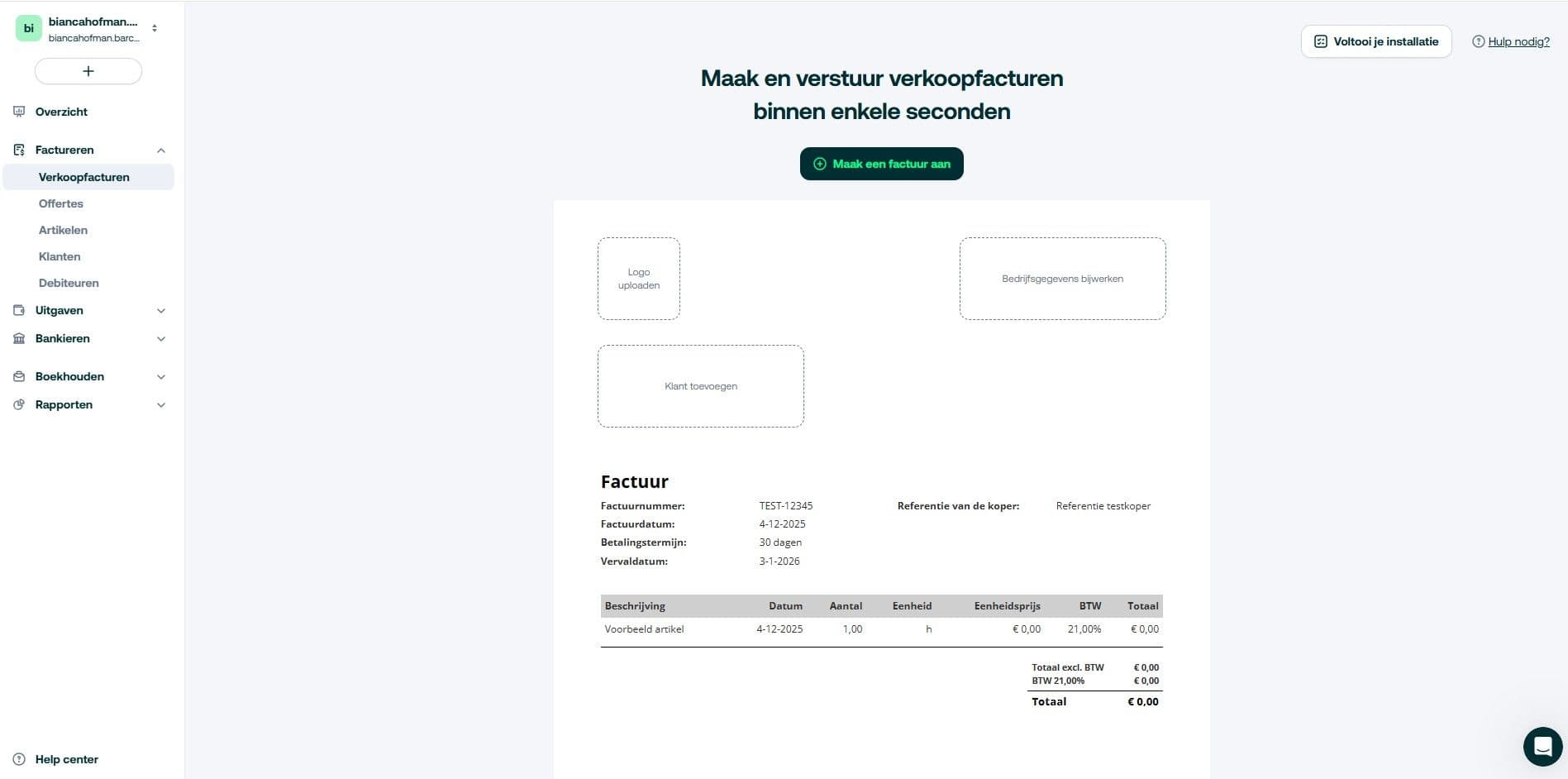 Interface Shine factuur maken