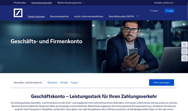 Screenshot der Startseite von Deutsche Bank Business (© Deutsche Bank AG)