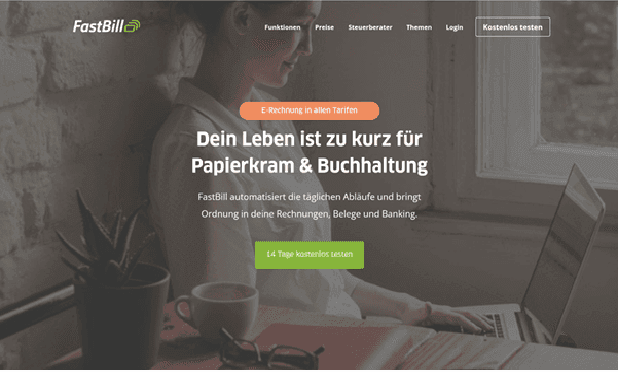 Screenshot der Startseite von FastBill (© FastBill GmbH)