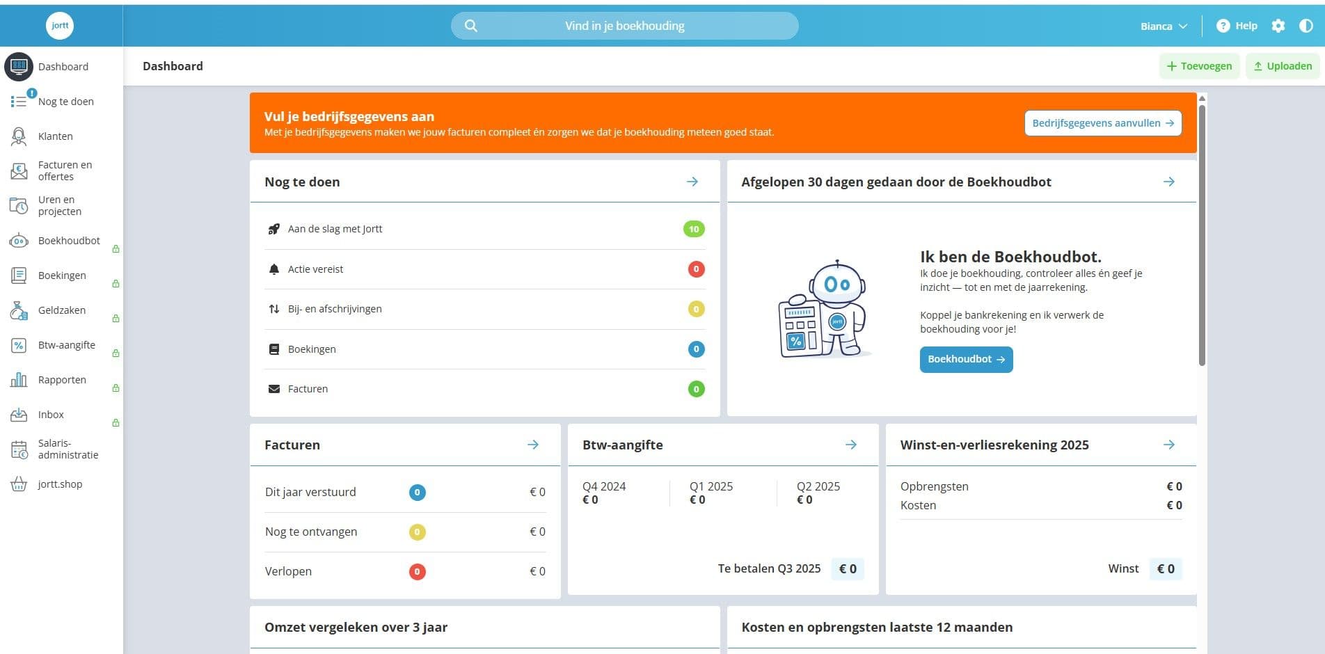 Interface Jortt gratis boekhoudsoftware