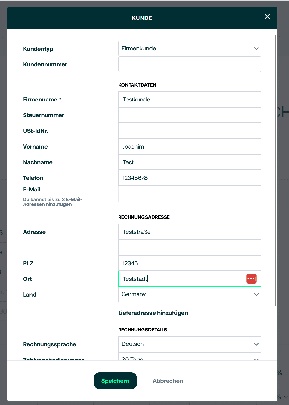 Gib alle Informationen zum Kunden an