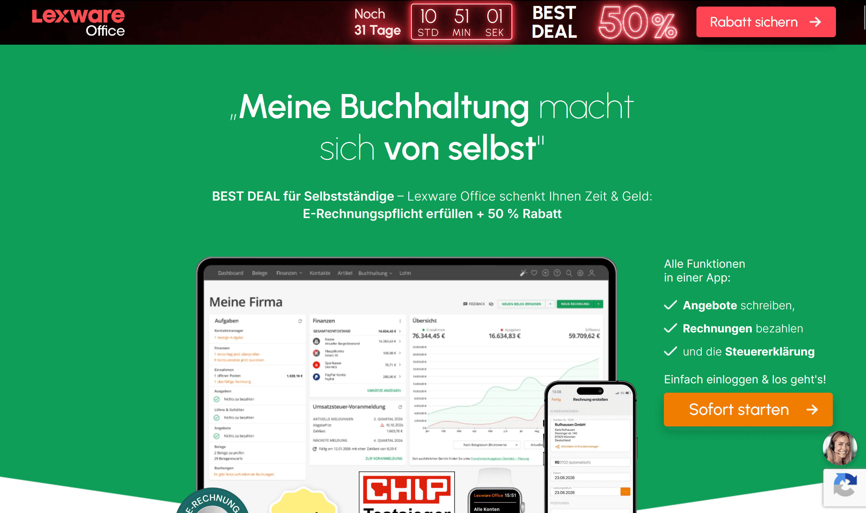 Startseite von Lexware Office
