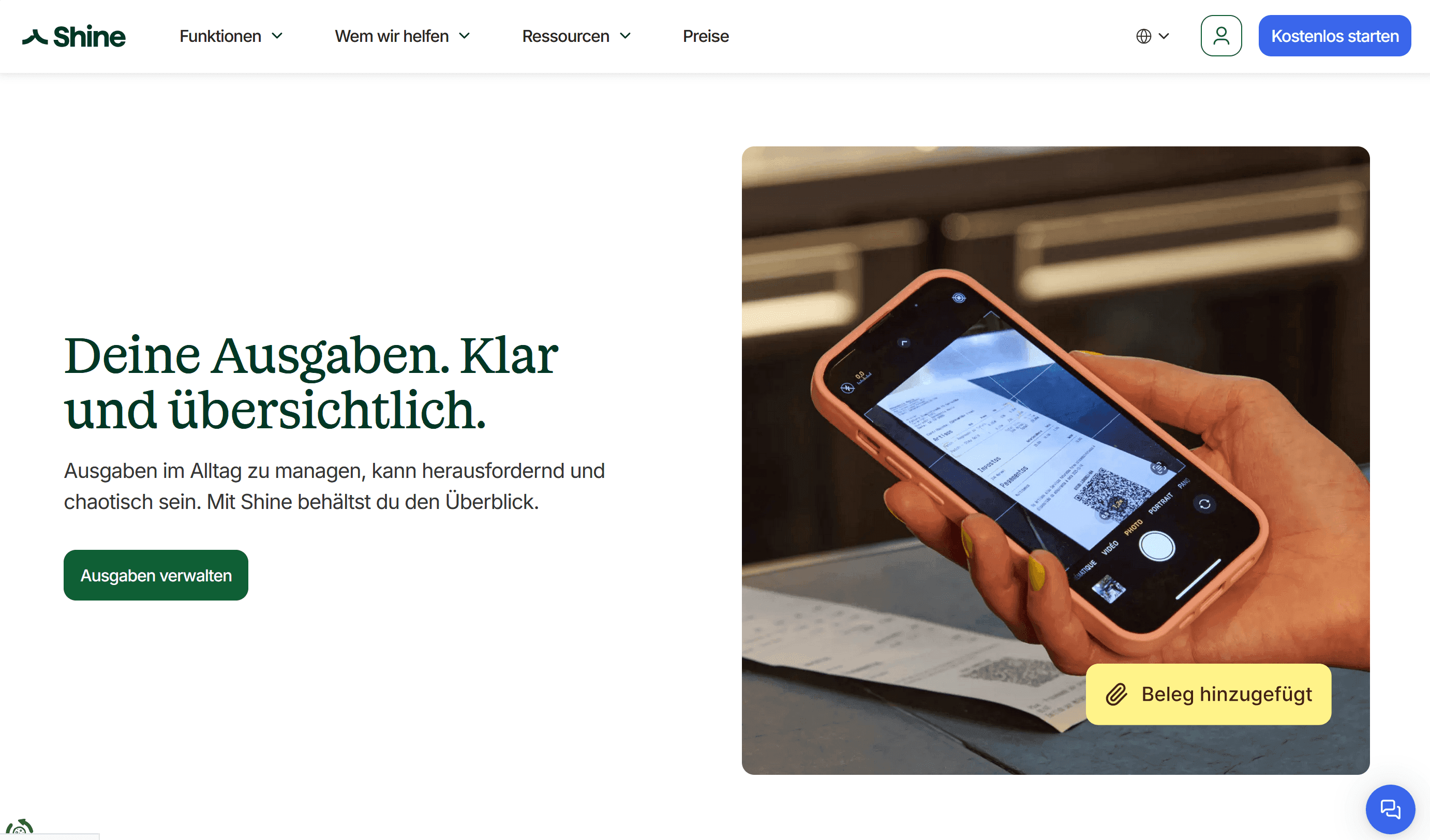 Startseite von Shine