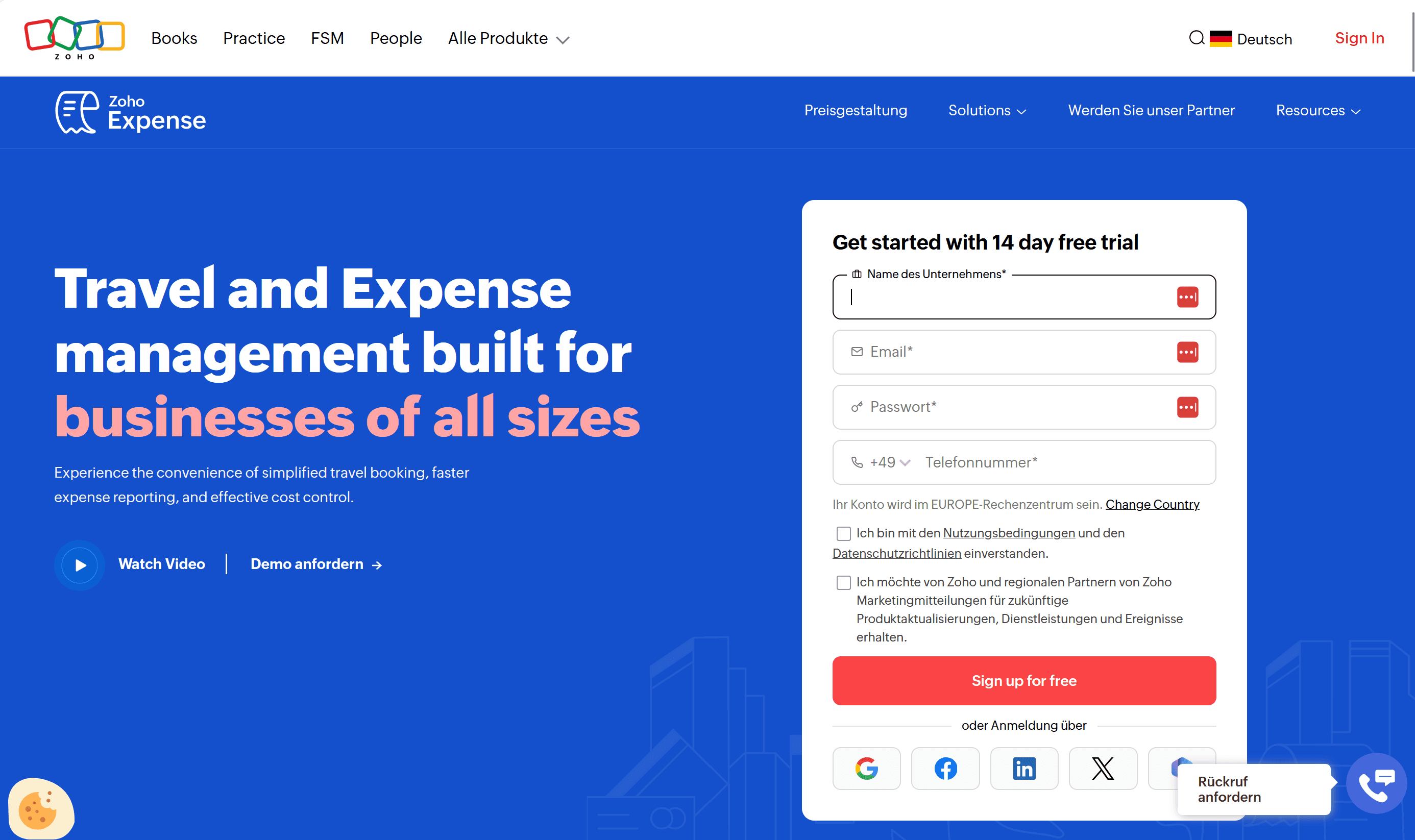Startseite Zoho Expense