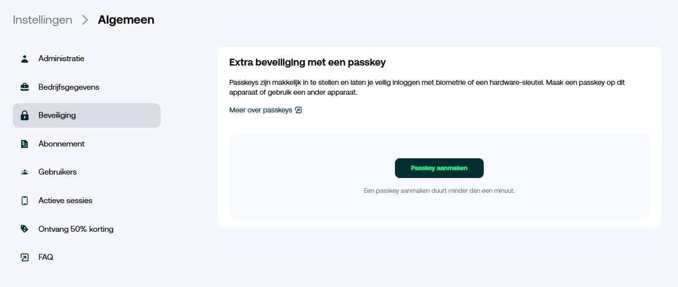 Afbeelding: Passkey aanmaken in Tellow